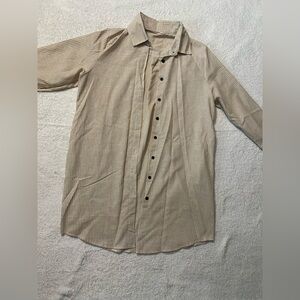 Oversized Beige Striped Button-Up Shirt Formal or Casual Extra Long Quality